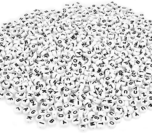 Perlin 600 Stück Acryl Rund Buchstaben Perlen Set Initiale Alphabet Beads Buchstabenperlen zum Auffädeln für DIY Freundschaft Armband Schmuckherstellung (Weiß) von Perlin