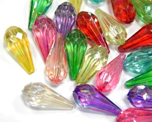 60stk Kunststoffperlen AB Farben Mix Bunt Set Acrylperlen 25mm Tropfen Plastik Perlen Facettiert Perle zum Auffädeln für Deko Basteln Schmuck Armband DIY Handwerk von Perlin