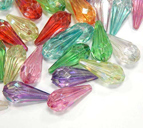 60stk Kunststoffperlen AB Farben Mix Bunt Set Acrylperlen 25mm Tropfen Plastik Perlen Facettiert Perle zum Auffädeln für Deko Basteln Schmuck D129 x3 von Perlin