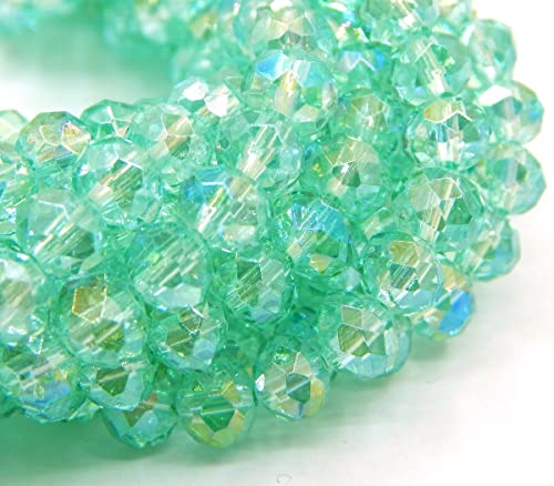 65 Stück Tschechische Böhmische Kristallperlen 8x6mm Tschechische Perlen CZ Glasschliffperlen Facettierte Rondelle (Aqua Grün AB) von Perlin