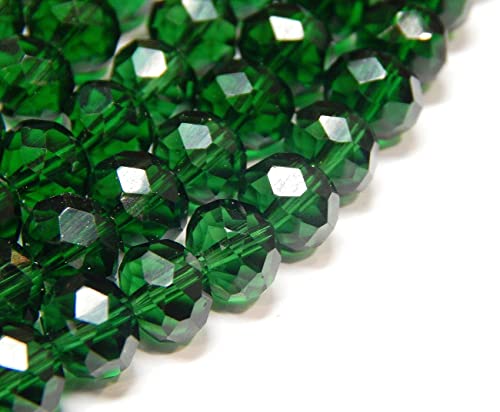 65 Stück Tschechische Böhmische Kristallperlen 8x6mm Tschechische Perlen CZ Glasschliffperlen Facettierte Rondelle (Dunkel Grün) von Perlin