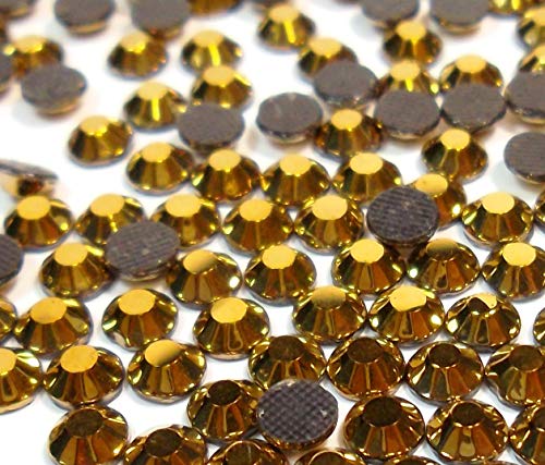 720 Stück Hot Fix 6mm Glas Flache Rückseite Strasssteine SS30 HotFix Runde Kristall Edelsteine 5,5~6mm (Metallic Gold) von Perlin