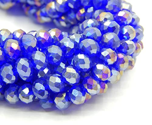 85 Stück Tschechische Böhmische Kristallperlen 6mm Tschechische Perlen CZ Glasschliffperlen Facettierte Rondelle Kügelchen Glasperlen, 1 strang (Cobalt AB) von Perlin