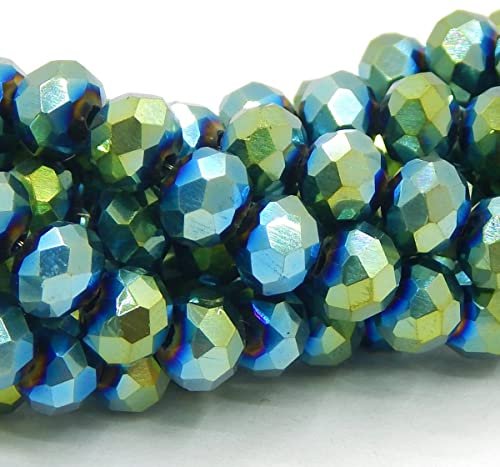 85 Stück Tschechische Böhmische Kristallperlen 6mm Tschechische Perlen CZ Glasschliffperlen Facettierte Rondelle Kügelchen Glasperlen, 1 strang (Grün Blau Metallic) von Perlin