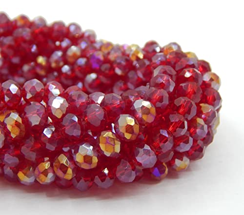 85 Stück Tschechische Böhmische Kristallperlen 6mm Tschechische Perlen CZ Glasschliffperlen Facettierte Rondelle Kügelchen Glasperlen, 1 strang (Ruby AB) von Perlin