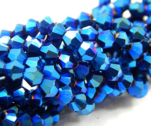 90stk Böhmische Kristallperlen 4mm Doppelkegel Tschechische Perlen Glasschliffperlen Glasperlen, Bicone Beads (Blau Metallic) von Perlin