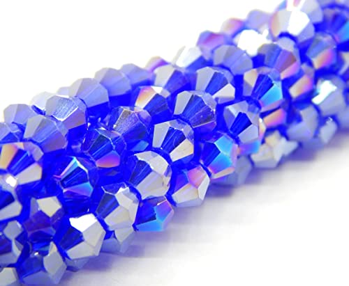 90stk Böhmische Kristallperlen 4mm Doppelkegel Tschechische Perlen Glasschliffperlen Glasperlen, Bicone Beads (Cobalt AB) von Perlin