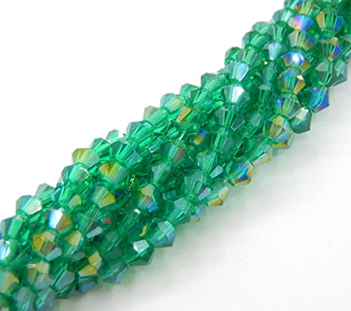 90stk Böhmische Kristallperlen 4mm Doppelkegel Tschechische Perlen Glasschliffperlen Glasperlen, Bicone Beads (Erinite Grün AB) von Perlin