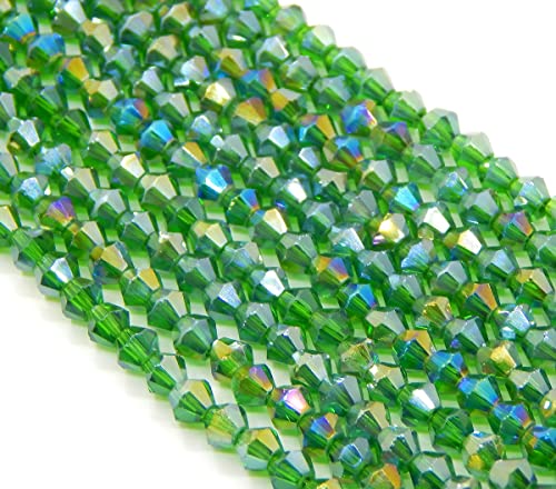 90stk Böhmische Kristallperlen 4mm Doppelkegel Tschechische Perlen Glasschliffperlen Glasperlen, Bicone Beads (Grün AB) von Perlin