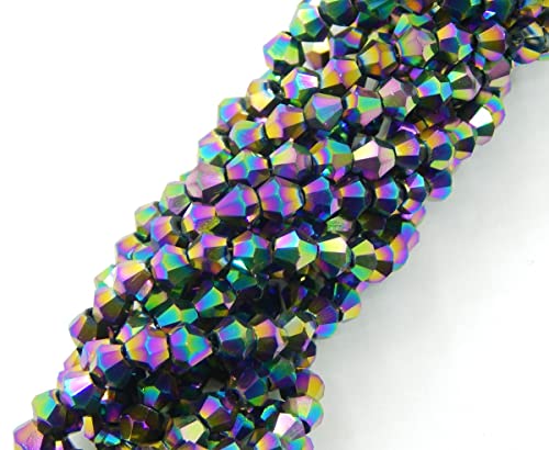 90stk Böhmische Kristallperlen 4mm Doppelkegel Tschechische Perlen Glasschliffperlen Glasperlen, Bicone Beads (Grün Lila Metallic) von Perlin