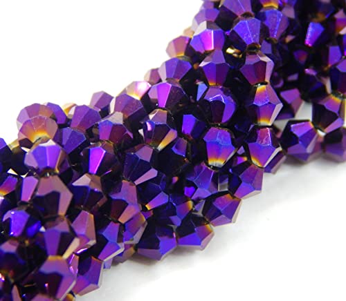 90stk Böhmische Kristallperlen 4mm Doppelkegel Tschechische Perlen Glasschliffperlen Glasperlen, Bicone Beads (Lila Metallic) von Perlin