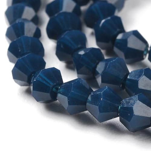 Perlin 90stk Böhmische Kristallperlen 4mm Doppelkegel Tschechische Perlen Glasschliffperlen Glasperlen, Bicone Beads (Marine Blau Opak) von Perlin