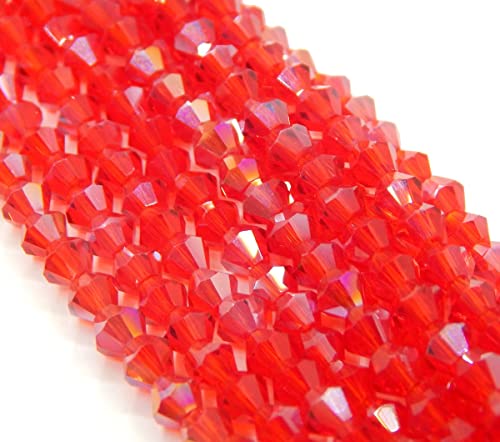 90stk Böhmische Kristallperlen 4mm Doppelkegel Tschechische Perlen Glasschliffperlen Glasperlen, Bicone Beads (Rot AB) von Perlin