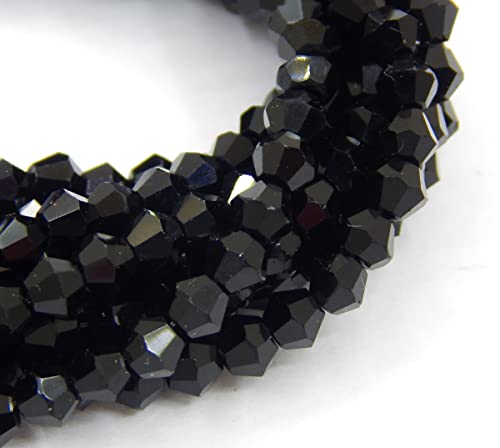 90stk Böhmische Kristallperlen 4mm Doppelkegel Tschechische Perlen Glasschliffperlen Glasperlen, Bicone Beads (Schwarz) von Perlin