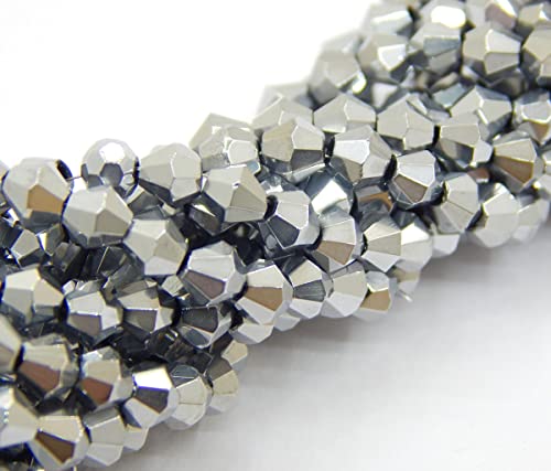 90stk Böhmische Kristallperlen 4mm Doppelkegel Tschechische Perlen Glasschliffperlen Glasperlen, Bicone Beads (Silber Metallic) von Perlin
