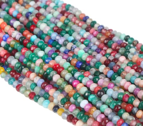 Achat & Jaspis Edelstein Strang Perlen, 4mm, Rondelle, 110 Stück, Schmuckperlen Halbedelstein für Schmuck Kette Armband (Gemischt) von Perlin