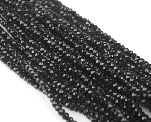 Achat & Jaspis Edelstein Strang Perlen, 4mm, Rondelle, 110 Stück, Schmuckperlen Halbedelstein für Schmuck Kette Armband (Schwarz) von Perlin