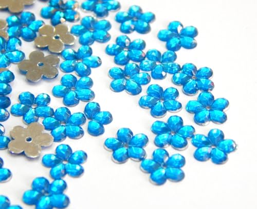 Acryl-Kristalle Nähe Schmucksteine 250Stk 8mm Blume Schmuck-Edelsteine mit Loch flacher Rückseite Kunstharz-Strasssteine für Textilien Kleidung Kostüme Verzierungen (Blau) von Perlin