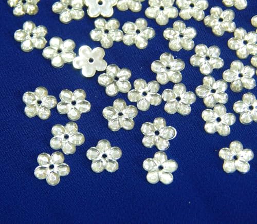 Acryl-Kristalle Nähe Schmucksteine 250Stk 8mm Blume Schmuck-Edelsteine mit Loch flacher Rückseite Kunstharz-Strasssteine für Textilien Kleidung Kostüme Verzierungen (Crystal Klar) von Perlin