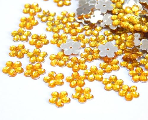 Acryl-Kristalle Nähe Schmucksteine 250Stk 8mm Blume Schmuck-Edelsteine mit Loch flacher Rückseite Kunstharz-Strasssteine für Textilien Kleidung Kostüme Verzierungen (Gold) von Perlin