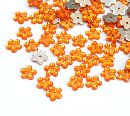 Acryl-Kristalle Nähe Schmucksteine 250Stk 8mm Blume Schmuck-Edelsteine mit Loch flacher Rückseite Kunstharz-Strasssteine für Textilien Kleidung Kostüme Verzierungen (Orange) von Perlin