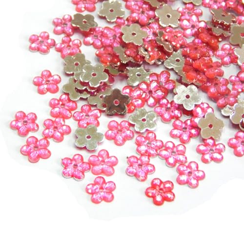 Acryl-Kristalle Nähe Schmucksteine 250Stk 8mm Blume Schmuck-Edelsteine mit Loch flacher Rückseite Kunstharz-Strasssteine für Textilien Kleidung Kostüme Verzierungen (Pink) von Perlin