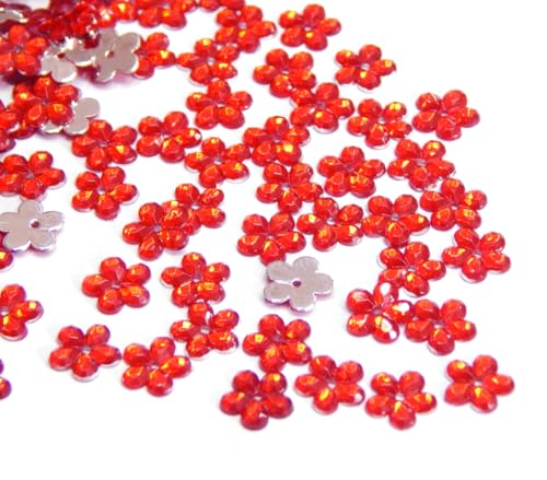 Acryl-Kristalle Nähe Schmucksteine 250Stk 8mm Blume Schmuck-Edelsteine mit Loch flacher Rückseite Kunstharz-Strasssteine für Textilien Kleidung Kostüme Verzierungen (Rot) von Perlin