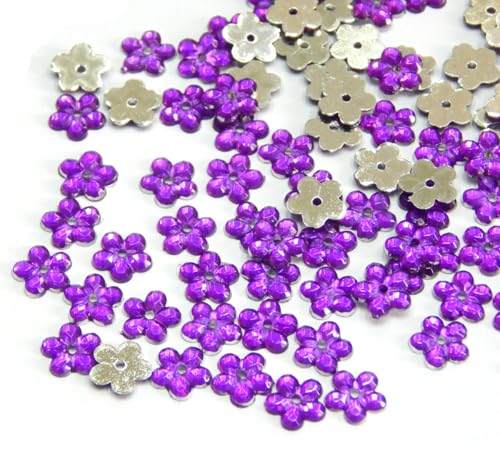 Acryl-Kristalle Nähe Schmucksteine 250Stk 8mm Blume Schmuck-Edelsteine mit Loch flacher Rückseite Kunstharz-Strasssteine für Textilien Kleidung Kostüme Verzierungen (Violett) von Perlin