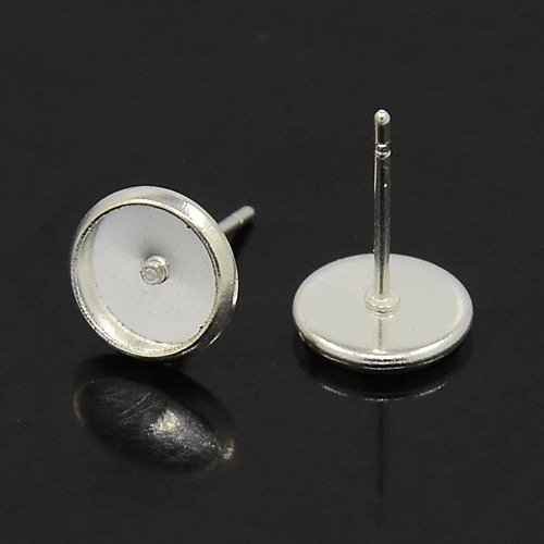 Ausverkauft - 30 Stück Ohrstecker Fassung für 8mm Cabochons Silberfarbe Versilbert Rund Messing M520 Ausverkauft - 30 Stück Ohrstecker Fassung für 8mm Cabochons Silberfarbe Versilbert Rund Messing M520 von Perlin
