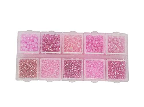 Ausverkauft - Rocailles Perlen Rosa Set 2mm 3mm 4mm mit Sortierbox 120g Farbtöniges Glasperlen in Box Rund Perlenset Bastelset Schmuckperlen Miniperlen Indianerperlen von Perlin
