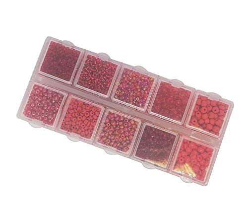 Ausverkauft - Rocailles Rot Set Perlen 2mm 3mm 4mm mit Sortierbox 120g Farbtöniges Glasperlen in Box Rund Perlenset Bastelset Perle zum auffädeln Miniperlen Indianerperlen von Perlin
