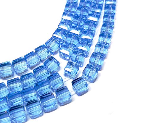 Böhmische Kristallperlen 4mm und 6mm Set Würfel Facettiert Tschechische Perlen Glasschliffperlen Zwischenperlen, Glasperlen Druckperlen (Blau, 6x6x6 mm 20 Stück) von Perlin