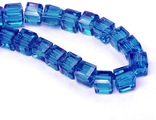 Böhmische Kristallperlen 4mm und 6mm Set Würfel Facettiert Tschechische Perlen Glasschliffperlen Zwischenperlen, Glasperlen Druckperlen (Blau Zirkon, 4x4x4 mm 25 Stück) von Perlin