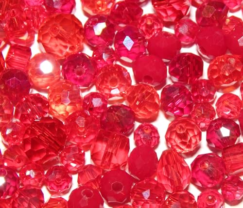 Böhmische Kristallperlen Glasperlen CZ Tschechische Glasschliffperlen 250 Stück Gemischte Größen Farbenmix Perlenset (Rot) von Perlin