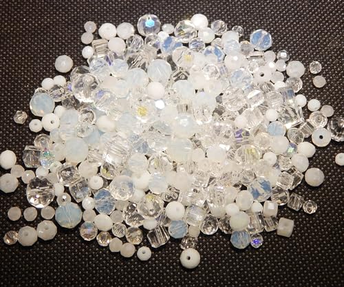 Böhmische Kristallperlen Glasperlen CZ Tschechische Glasschliffperlen 250 Stück Gemischte Größen Farbenmix Perlenset (Weiß) von Perlin