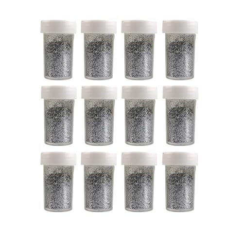 Craft Glitter 12 Streudosen Glitzerpulver Kreativset 168g für Weihnachtliche Bastelarbeiten und Dekorationen Glitzerpulver Kreativset (Silber) von Perlin