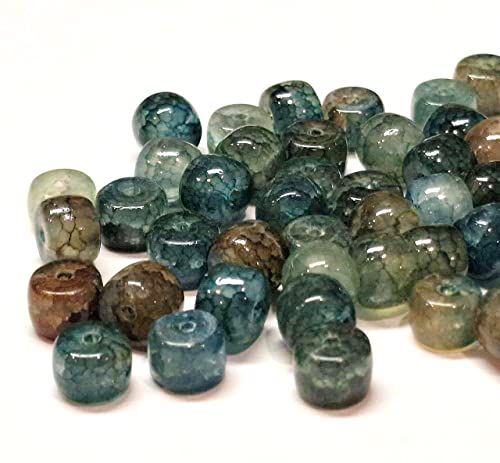 Edelstein Perlen, Achat Stein Drachen-Muster Fassperlen, 8mm Halbedelstein Naturstein mit Loch zum auffädeln für Schmuckherstellung (Marine Blau) von Perlin