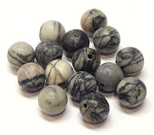 Perlin Edelstein Perlen Halbedelstein Schmuckperlen Schmuckstein 4mm Rund 50 Stück Edelsteine Perle mit Loch zum auffädeln (Map Imperial Jaspis) von Perlin
