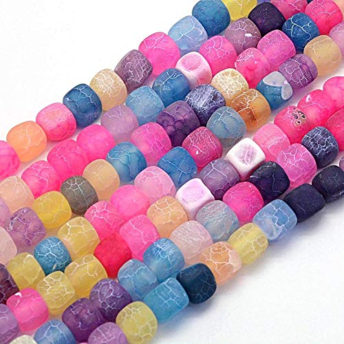 Edelstein Perlen 8mm Bunte Mix Gefrostet Achat Stein 12stk Würfel Naturstein Frosted Achatperle Halbedelstein Edelsteine Perle mit Loch zum auffädeln Schmuckperlen Schmuckstein G162 von Perlin