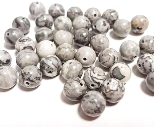 Edelstein Perlen 8mm Halbedelstein Schmuckperlen Schmuckstein Rund 30 Stück Edelsteine Perle mit Loch zum auffädeln (Picasso Jaspis Schwarz) von Perlin