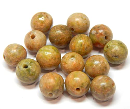 Edelstein Perlen 8mm Halbedelstein Schmuckperlen Schmuckstein Rund 30 Stück Edelsteine Perle mit Loch zum auffädeln (Unakit-Stein Jaspis) von Perlin