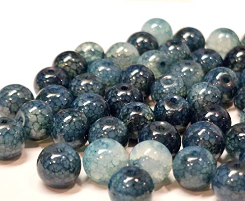 Edelstein Perlen Achat Stein Drachen-Muster Rund 8mm Halbedelstein Naturstein mit Loch zum auffädeln für Schmuckherstellung (Marine Blau) von Perlin