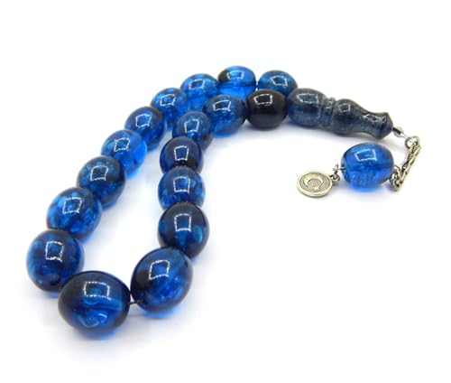 Gebetskette Gebetsperlen Tesbih Tasbih Tespih Misbaha Subha 17, Muslimisches Islamic Rosenkranz Armbänder Anbetungszubehör Edelstein Effekt Perlen Oval 14x12 mm (Blau) von Perlin