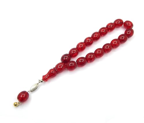 Gebetskette Gebetsperlen Tesbih Tasbih Tespih Misbaha Subha 17, Muslimisches Islamic Rosenkranz Armbänder Anbetungszubehör Edelstein Effekt Perlen Oval 14x12 mm (Rot) von Perlin