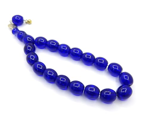 Gebetskette Gebetsperlen Tesbih Tasbih Tespih Misbaha Subha 17, Muslimisches Islamic Rosenkranz Armbänder Anbetungszubehör Edelstein Effekt Perlen Oval 14x12 mm (Royal Blau) von Perlin