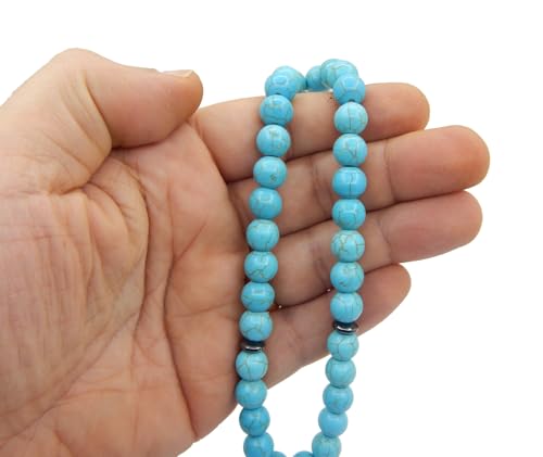 Gebetskette Gebetsperlen Tesbih Tasbih Tespih Misbaha Subha 33, 10mm Muslimisches Islamic Rosenkranz mit Türkis Edelstein Schwarz Perlen Schmuck Armbänder Anbetungszubehör von Perlin