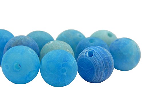 Gecrackt Achat Perlen Blau 10mm Rund Matt Edelstein Steinperlen Schmuckperlen Schmuckstein Perle Zum Fädeln für DIY Kette Basteln R312 von Perlin