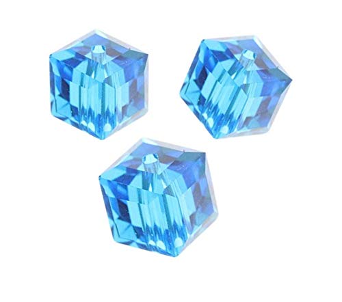 Glasperlen Kristall Perlen 4mm Aquamarine Blau 40Stk Würfel Böhmisch Tschechische Glasschliffperlen Druckperlen X270 von Perlin