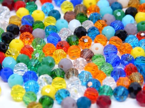 Glasperlen Tschechische Böhmische Rund Kristall Perlen 4mm CZ 500 Stück Bunte Gemischt Bastelperlen Facettierte Glasschliffperlen Set zum Auffädeln von Perlin