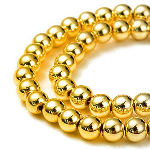 Hämatitperlen Perlen 4/6 mm für Armbänder Runde Nein Magnet Hämatit Edelsteine 38cm 1 Strang (Gold, 4mm 92 Stück) von Perlin